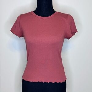 Aeropostale, t-shirt, fitted, ruffled hemlines, burnt orange, size m.